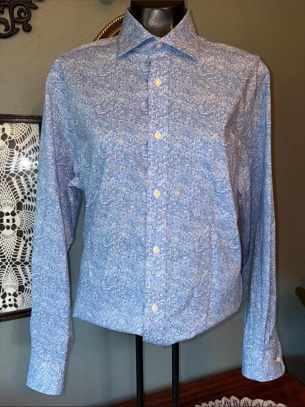 Men's Light Blue Paisley Long-Sleeve Dress Shirt